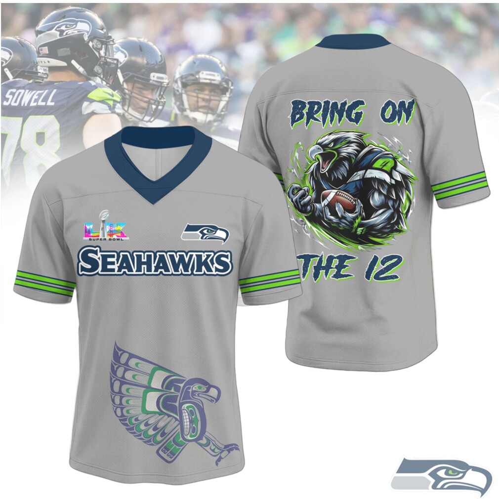 Seattle Seahawks Bring On The 12 Grey V Neck Football Jersey Fan Apparel Seattle Seahawks Bring On The 12 Grey V Neck Football Jersey Fan Apparel