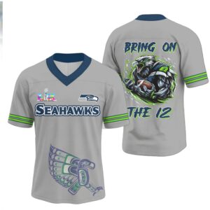 Seattle Seahawks Bring On The 12 Grey V Neck Football Jersey Fan Apparel
