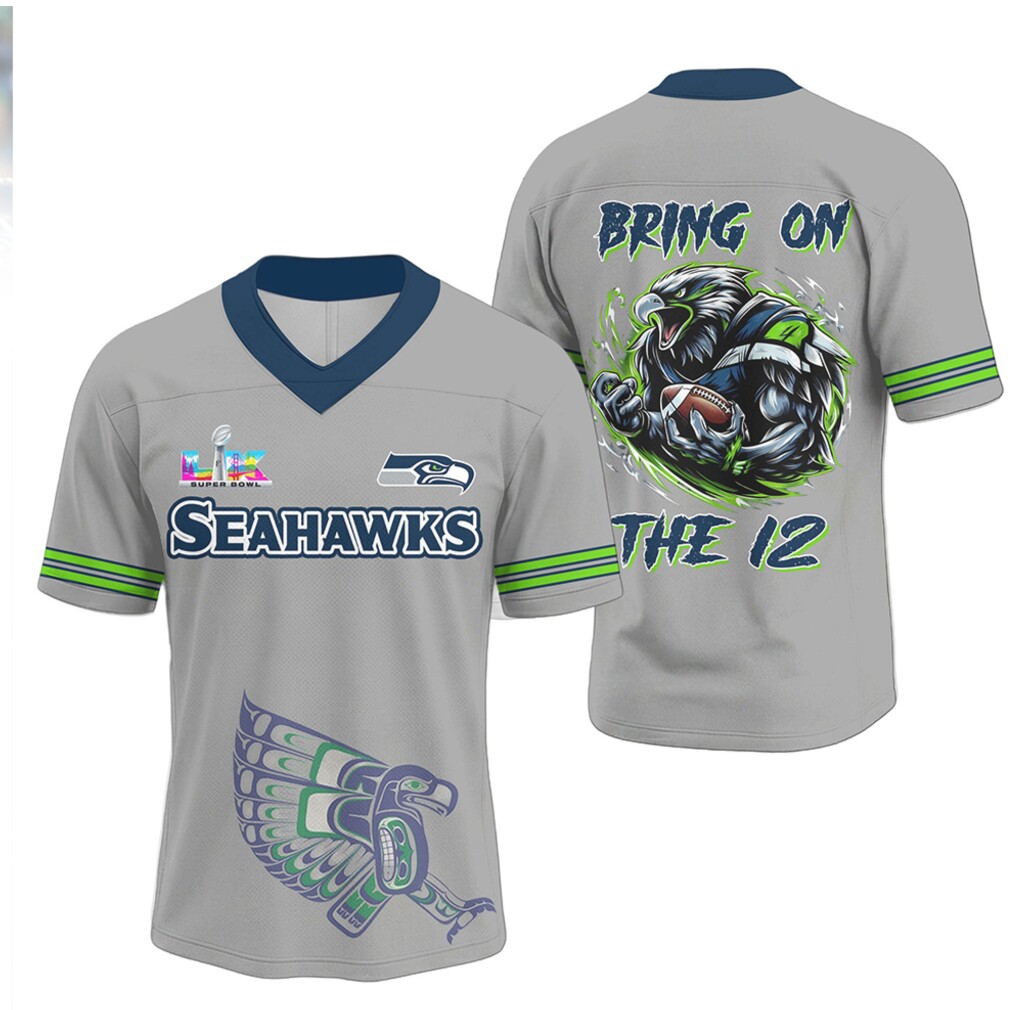 Seattle Seahawks Bring On The 12 Grey V Neck Football Jersey Fan Apparel Seattle Seahawks Bring On The 12 Grey V Neck Football Jersey Fan Apparel