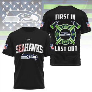 Seattle Seahawks Fire Dept First In Last Out Thin Red Line Fan Shirt