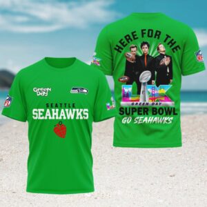 Seattle Seahawks Green Day Super Bowl LX Green T Shirt NFL Rock Band Fan Apparel T Shirt Seattle Seahawks Green Day Super Bowl LX Green T Shirt NFL Rock Band Fan Apparel T Shirt