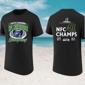 Seattle Seahawks NFC Conference 4X Champs History T Shirt 2005 To 2025 Victory T Shirt