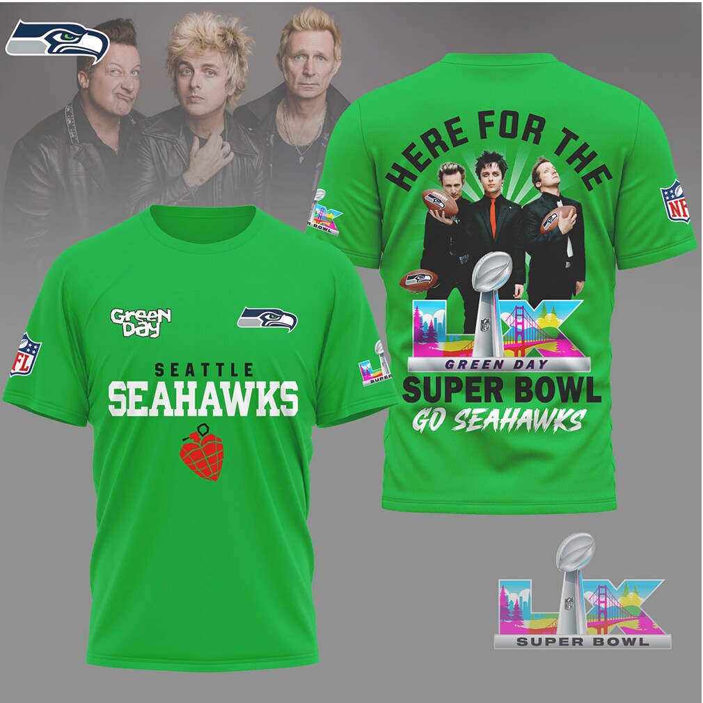 Seattle Seahawks x Green Day Super Bowl LIX Rock Crossover Tee Seattle Seahawks x Green Day Super Bowl LIX Rock Crossover Tee