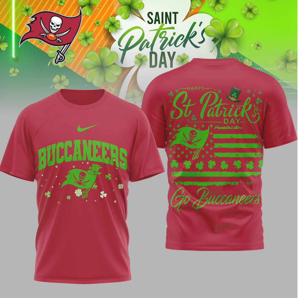 Tampa Bay Buccaneers St. Patrick's Day Lucky Shamrock Flag Nike Performance Fan Shirt Tampa Bay Buccaneers St. Patrick's Day Lucky Shamrock Flag Nike Performance Fan Shirt