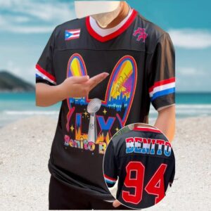 Team Benito 94 Bad Bunny Puerto Rico Custom Black Football Fan Jersey Team Benito 94 Bad Bunny Puerto Rico Custom Black Football Fan Jersey