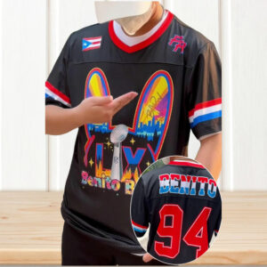 Team Benito 94 Bad Bunny Puerto Rico Custom Black Football Fan Jersey