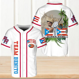 Team Benito Super Bowl LX Puerto Rico Flag Palm Tree Tropical Baseball Jersey