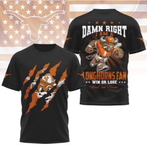 Texas Longhorns Fan Damn Right Hook 'Em Horns Mascot Claw Rip T Shirt
