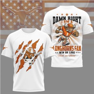 Texas Longhorns Fan Damn Right Hook 'Em Horns Mascot Claw Rip T Shirt