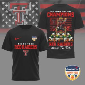 Texas Tech Red Raiders 2026 Orange Bowl Champions Mascot Football T Shirt Texas Tech Red Raiders 2026 Orange Bowl Champions Mascot Football T Shirt