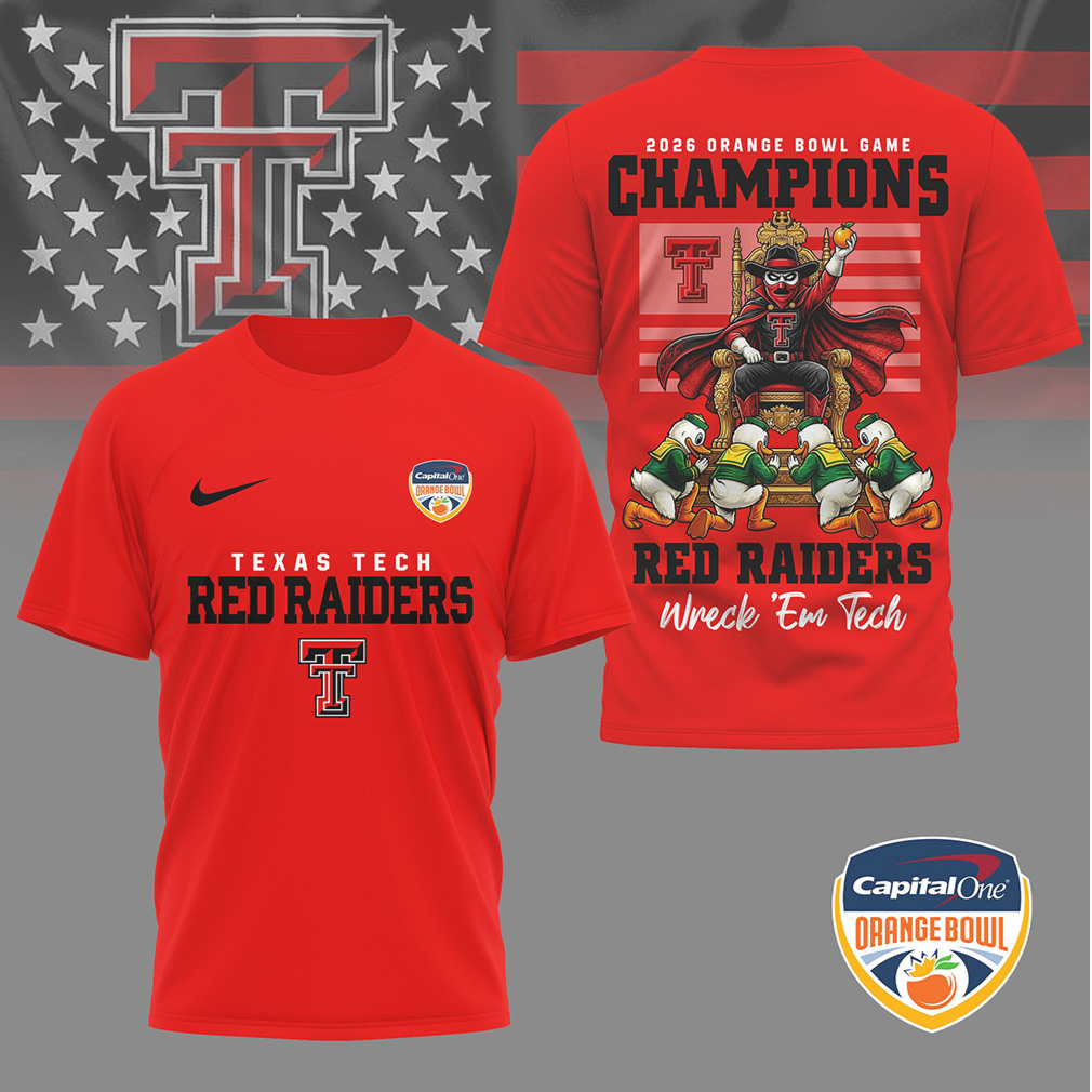 Texas Tech Red Raiders 2026 Orange Bowl Champions Mascot Football T Shirt Texas Tech Red Raiders 2026 Orange Bowl Champions Mascot Football T Shirt