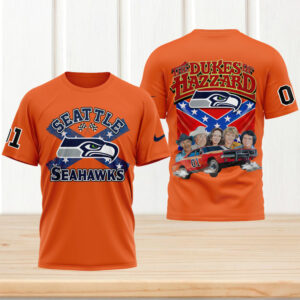 The Dukes Of Hazzard Seattle Seahawks General Lee Vintage Car T Shirt