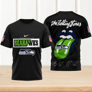 The Rolling Stones Seattle Seahawks Classic Tongue Logo Rock Band Shirt