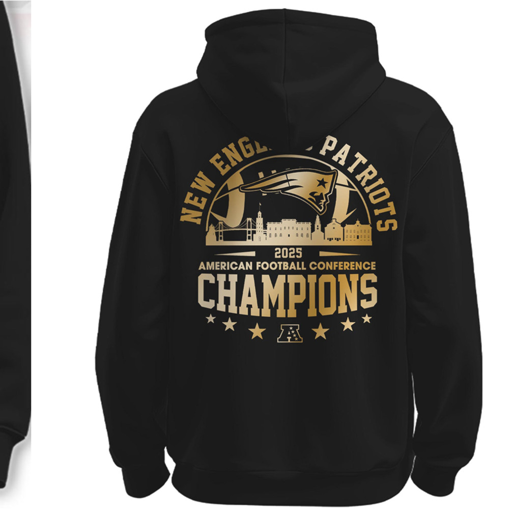 Vintage New England Patriots 2025 AFC Conference Champions Gold Foil Hoodie Vintage New England Patriots 2025 AFC Conference Champions Gold Foil Hoodie