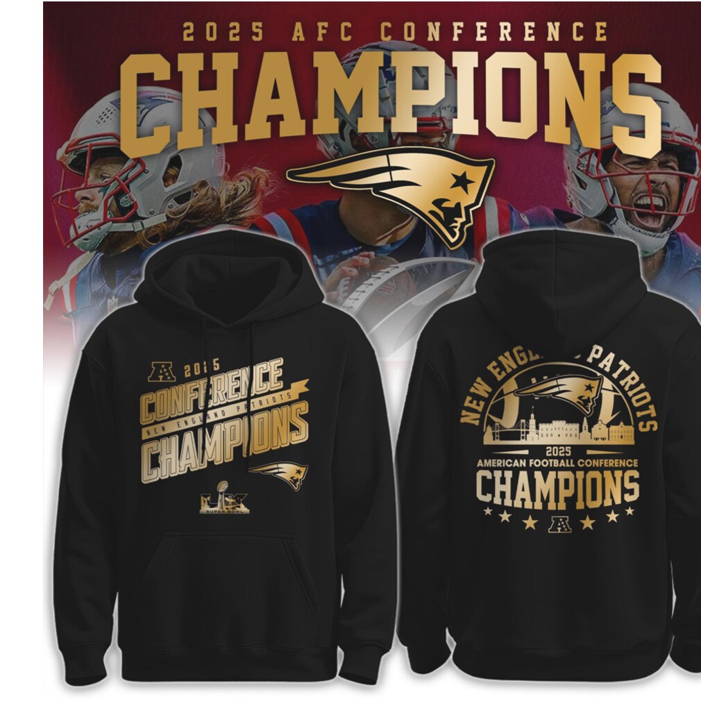 Vintage New England Patriots 2025 AFC Conference Champions Gold Foil Hoodie Vintage New England Patriots 2025 AFC Conference Champions Gold Foil Hoodie