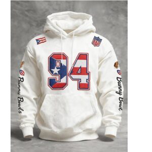 Vintage 90s Puerto Rico Flag Number 94 Graphic Hoodie Game Day Sweatshirt