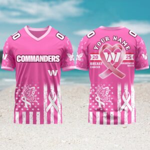 Washington Commanders x The Breast Cancer Awareness Month V neck Short Sleeve Jersey Washington Commanders x The Breast Cancer Awareness Month V neck Short Sleeve Jersey