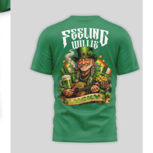 Willie Nelson Feeling Lucky St. Patrick's Day Green Graphic T Shirt Irish Clover Shirt