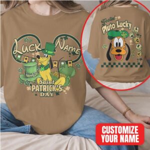 Custom Name Pluto Lucky Saint Patrick's Day Disney Dog Green Hat T Shirt