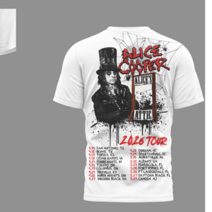 Alice Cooper 2026 Alice’s Attic World Tour Vintage Style White Graphic Rock T Shirt