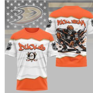 Anaheim Ducks Puck Yeah Skeleton Orange 90s Style Hockey Shirt