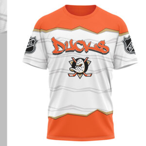 Anaheim Ducks Puck Yeah Skeleton Orange 90s Style Hockey Shirt