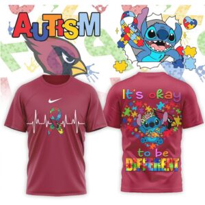 Arizona Cardinals Stitch Autism Awareness It’s Okay To Be Different Graphic Shirt