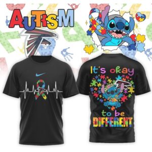 Atlanta Falcons Stitch Autism Awareness It’s Okay To Be Different Support Shirt