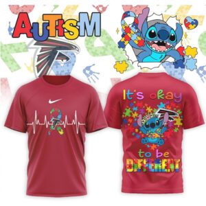 Atlanta Falcons Stitch Autism Awareness It’s Okay To Be Different Support Shirt