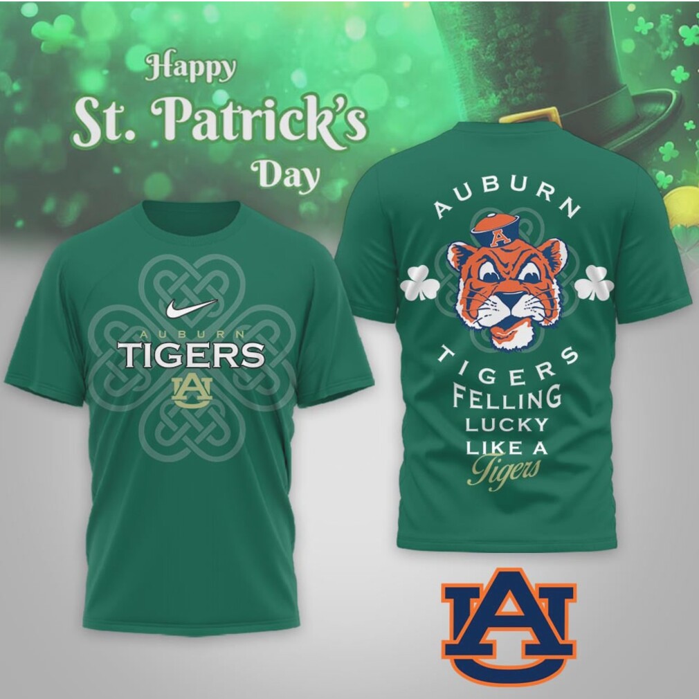 Auburn Tigers St. Patrick's Day Lucky Clover Aubie Mascot Green Graphic Shirt Auburn Tigers St. Patrick's Day Lucky Clover Aubie Mascot Green Graphic Shirt