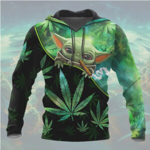 Baby Yoda Space Galaxy Weed Leaf 420 Hoodie