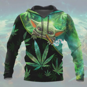 Baby Yoda Space Galaxy Weed Leaf 420 Hoodie