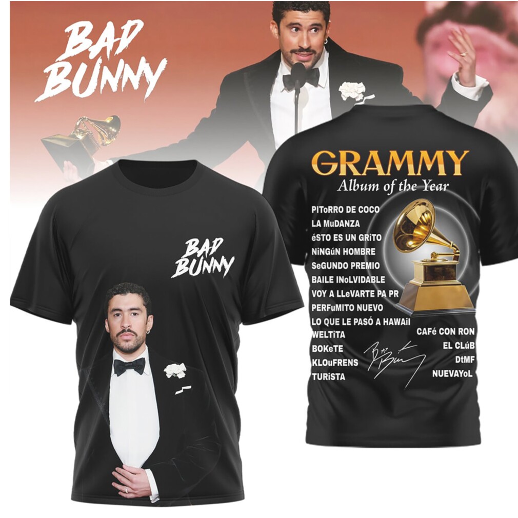 Bad Bunny Grammy Album Of The Year Tracklist Black Streetwear 90s Graphic T Shirt Bad Bunny Grammy Album Of The Year Tracklist Black Streetwear 90s Graphic T Shirt
