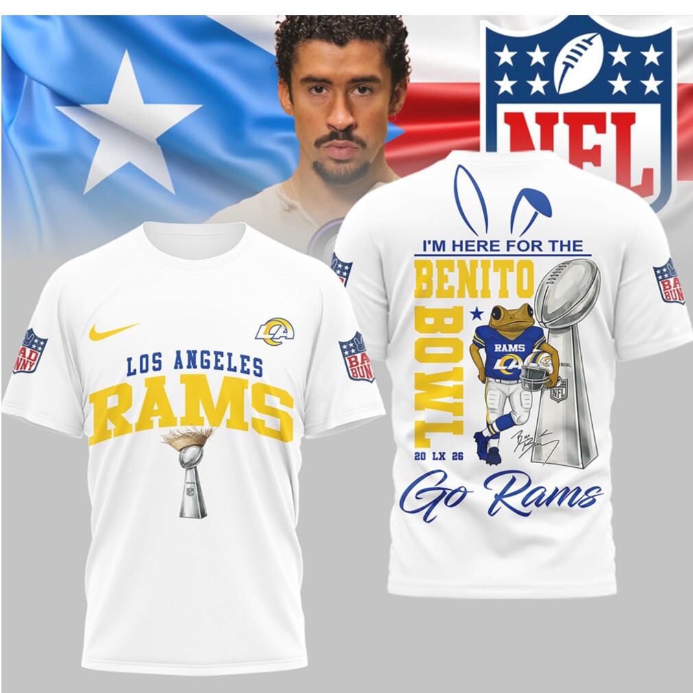 Bad Bunny Los Angeles Rams Benito Bowl Super Bowl LX Championship Fan Graphic T Shirt Bad Bunny Los Angeles Rams Benito Bowl Super Bowl LX Championship Fan Graphic T Shirt