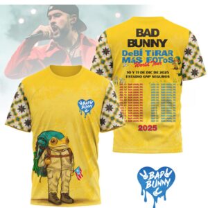 Bad Bunny World Tour 2025 Frog Graphic All Over Print Yellow Shirt