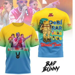 Bad Bunny World Tour Rainbow Gradient All Over Print Graphic Music T Shirt