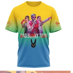 Bad Bunny World Tour Rainbow Gradient All Over Print Graphic Music T Shirt