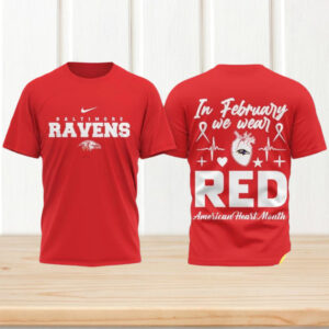Baltimore Ravens American Heart Month Awareness Red NFL Fan Game Day Apparel T Shirt Baltimore Ravens American Heart Month Awareness Red NFL Fan Game Day Apparel T Shirt
