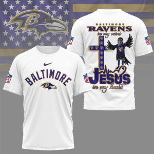 Baltimore Ravens Jesus In My Heart Christian Faith Football Fan Graphic T Shirt