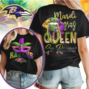 Baltimore Ravens Mardi Gras Queen Festive Football Fan Celebration Graphic T Shirt