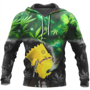 Bart Simpson Smoking Weed Hoodie Green Leaf 420 Trippy Marijuana tshirt