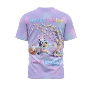 Bluey Hoppy Easter Bluey And Bingo Egg Hunt Purple Pastel Festive Kids T Shirt
