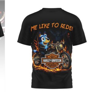 Bluey Me Like To Ride Harley Davidson Style Motorcycle Graphic T Shirt