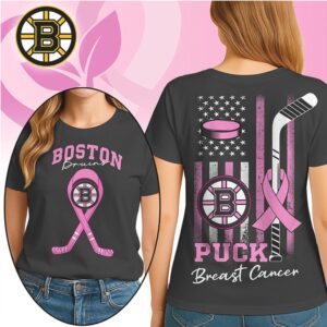 Boston Bruins Breast Cancer Awareness Puck Pink Ribbon Hockey Fan Support Shirt