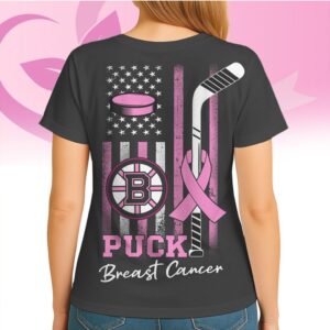 Boston Bruins Breast Cancer Awareness Puck Pink Ribbon Hockey Fan Support Shirt
