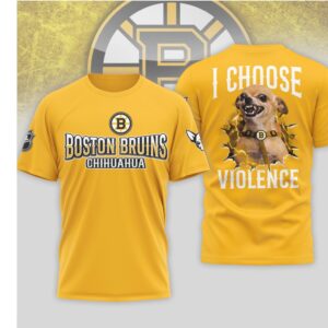 Boston Bruins Chihuahua I Choose Violence Gold Funny Hockey Fan Shirt