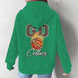 Boston Celtics Green Waffle Knit Hoodie Classic Basketball Team Graphic Fan Hoodie Boston Celtics Green Waffle Knit Hoodie Classic Basketball Team Graphic Fan Hoodie
