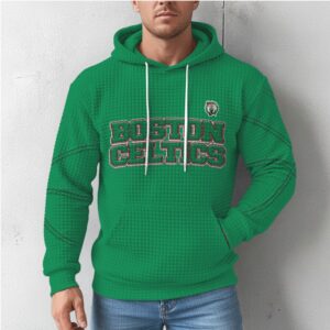 Boston Celtics Green Waffle Knit Hoodie Classic Basketball Team Graphic Fan Hoodie