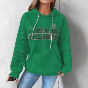 Boston Celtics Green Waffle Knit Hoodie Classic Basketball Team Graphic Fan Hoodie