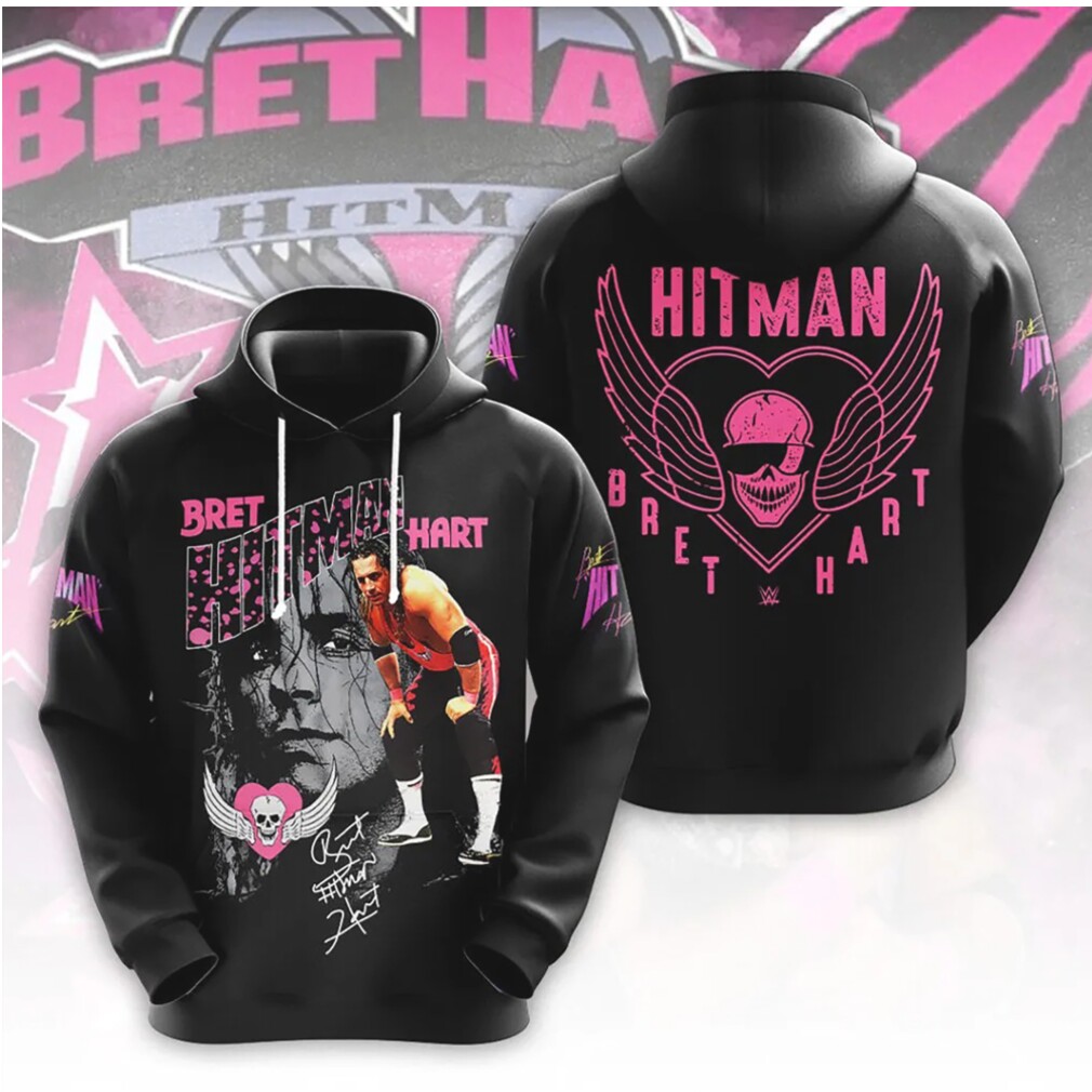 Bret Hitman Hart WWE Legend Pink Heart Graphic Professional Wrestling Fan Hoodie Bret Hitman Hart WWE Legend Pink Heart Graphic Professional Wrestling Fan Hoodie
